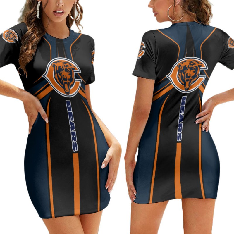 Chicago Bears Short Sleeve Bodycon Mini Dress