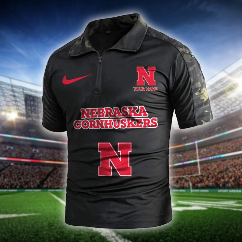 Nebraska Cornhuskers Army Polo Shirt Black Camo