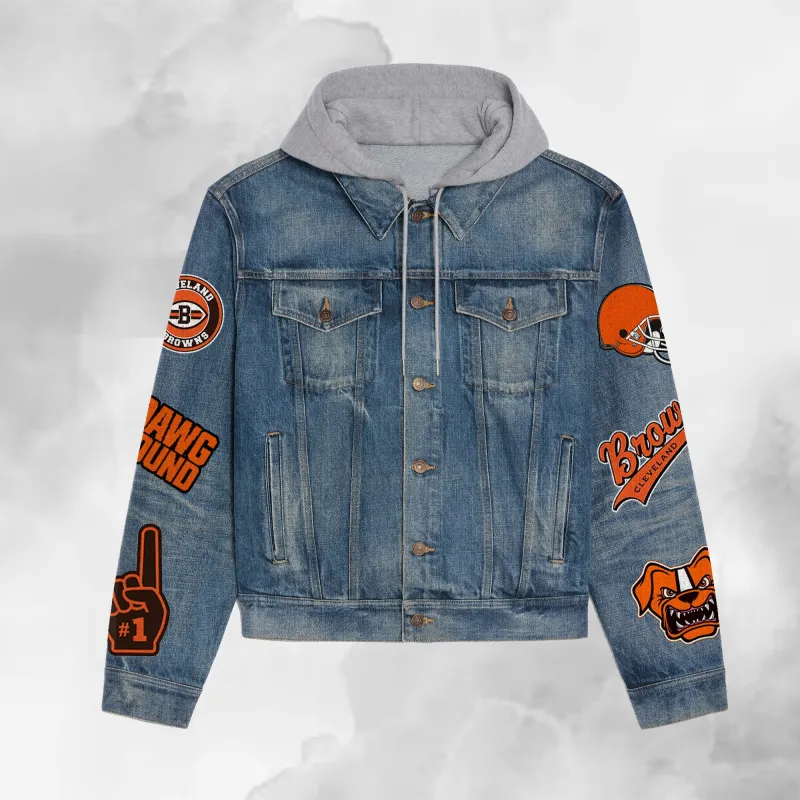 Cleveland Browns Premium Hooded Denim Jacket Design Detail