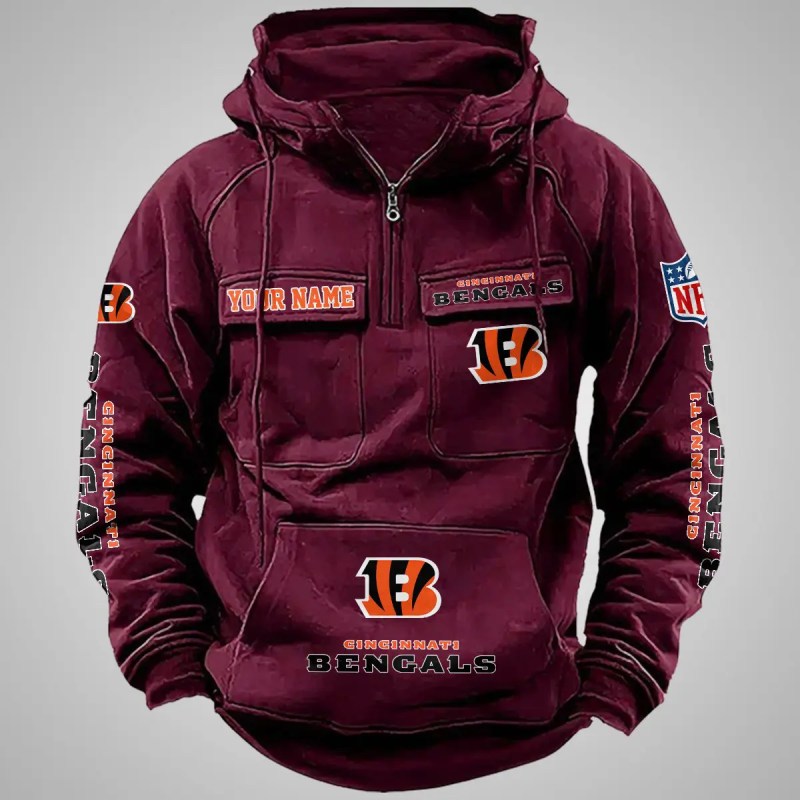 Cincinnati Bengals New Personalized Multi-Pockets Zip Hoodie