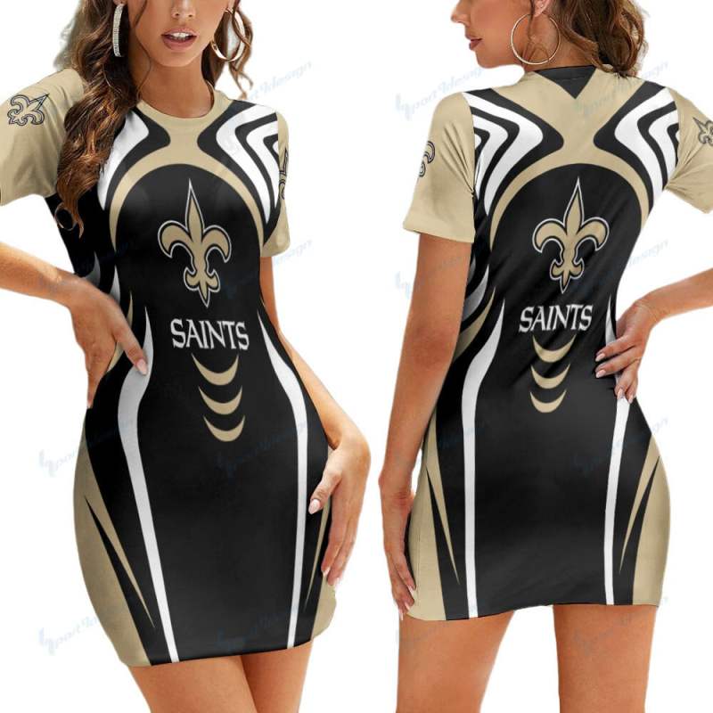 New Orleans Saints Short Sleeve Bodycon Mini Dress