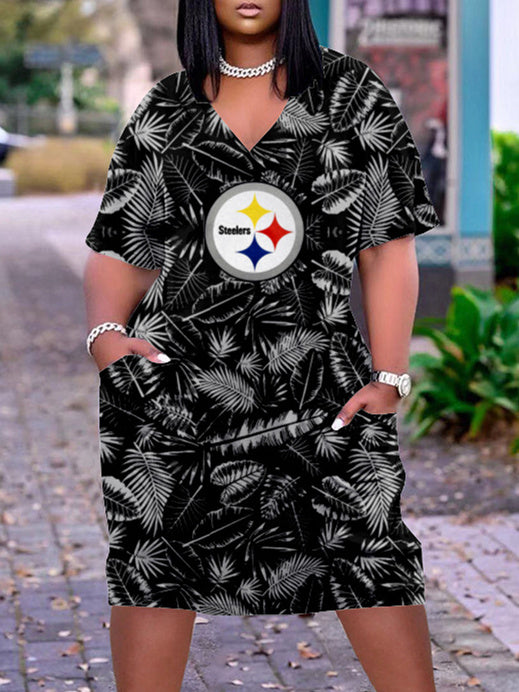 Pittsburgh Steelers V-neck Casual Pocket Dress