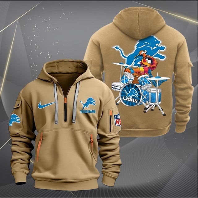 Detroit Lions Premium Personalized Quarter Zip Hoodie