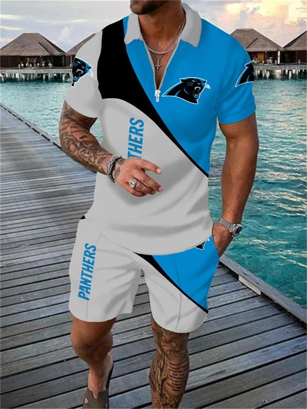 Carolina Panthers Zip Polo Shirt and Shorts