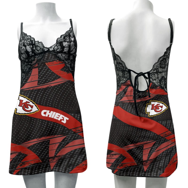 Kansas City Chiefs Lace Back Strap Slip Dress Front View