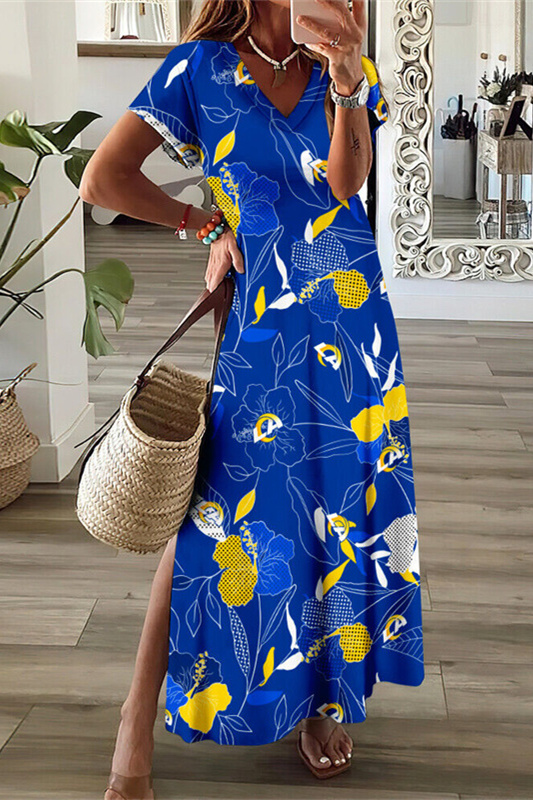 Los Angeles Rams V-Neck Side Slit Long Dress