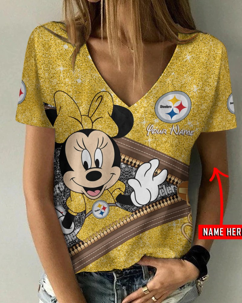 Pittsburgh Steelers Personalized V-neck Women T-shirt Image 3