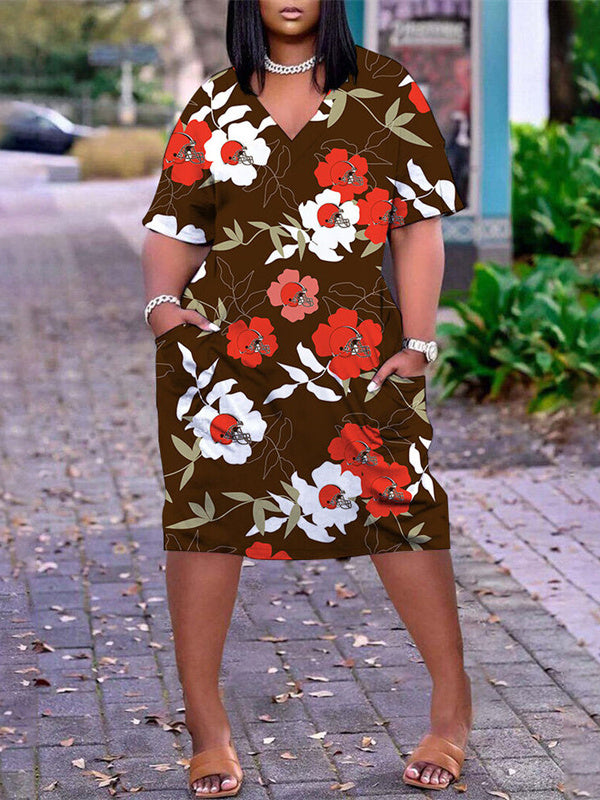 Cleveland Browns V-neck Casual Pocket Dress