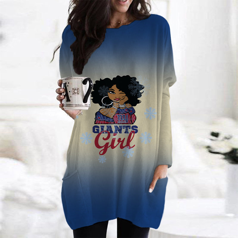 New York Giants Casual Long Sleeve Pocket Dress