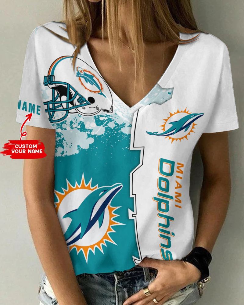Miami Dolphins Personalized V-neck T-shirt Sizing Chart