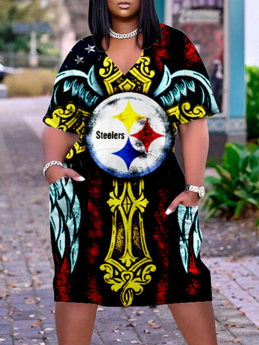 Pittsburgh Steelers V-neck Casual Pocket Dress