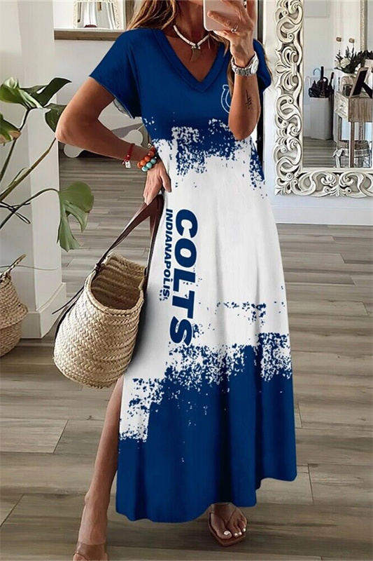 Indianapolis Colts V-Neck Side Slit Long Dress