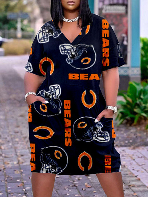 Chicago Bears V-neck Casual Pocket Dress