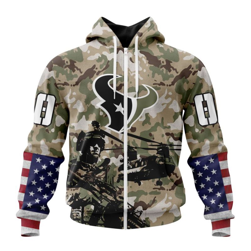 Zip front view of Houston Texans hoodie