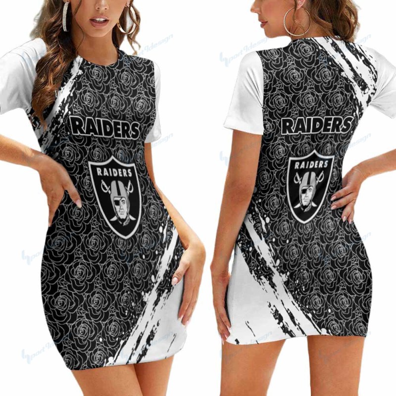 Las Vegas Raiders Short Sleeve Bodycon Mini Dress