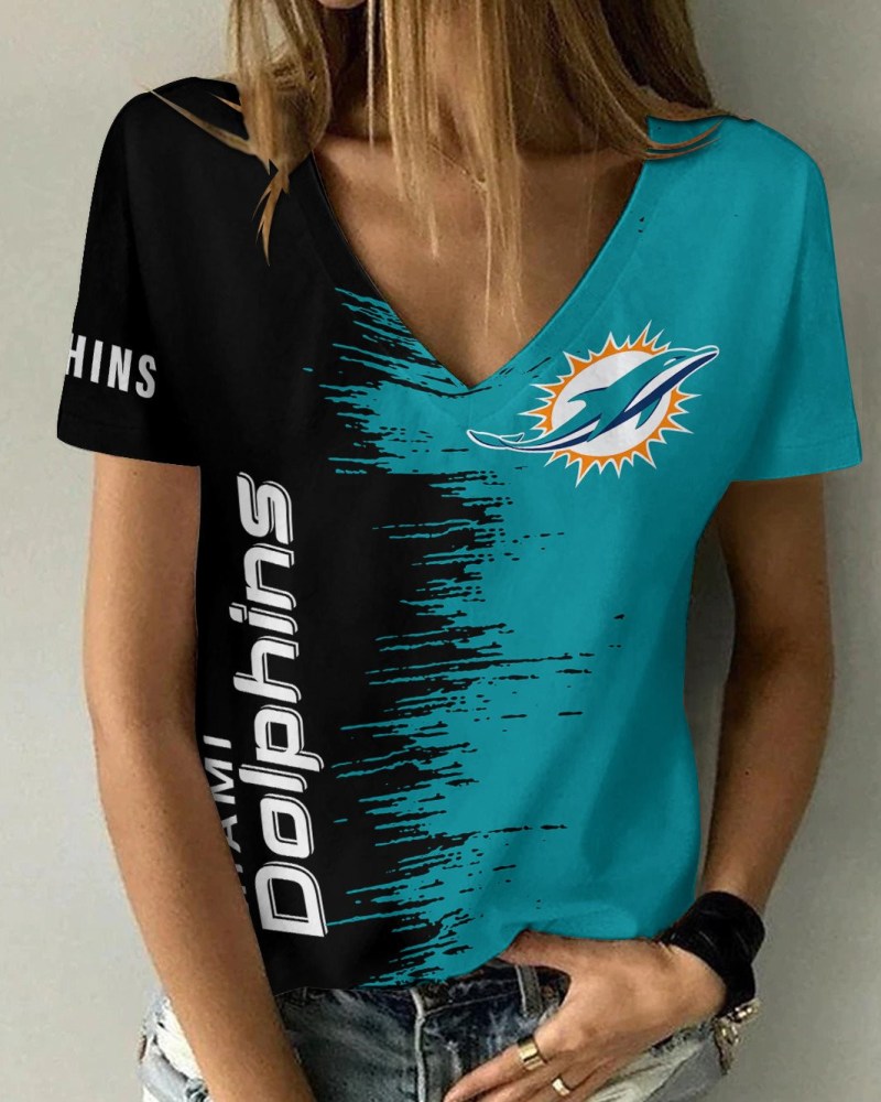 Miami Dolphins Summer V-neck Women T-shirt 1