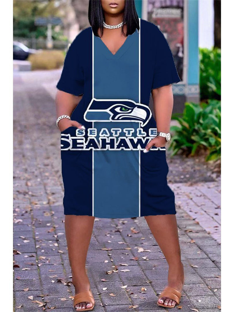Seattle Seahawks V-neck Casual Pocket Dress