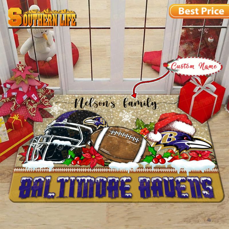 Baltimore Ravens Christmas Personalized Doormat