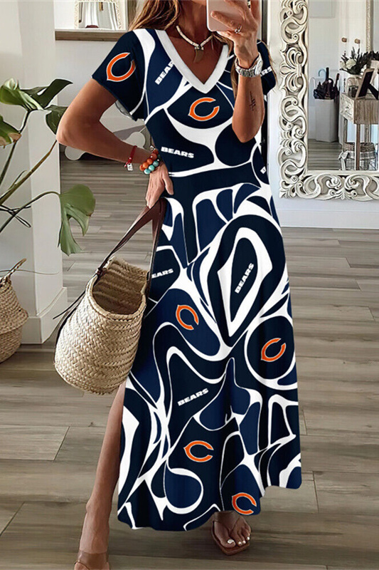 Chicago Bears V-Neck Side Slit Long Dress