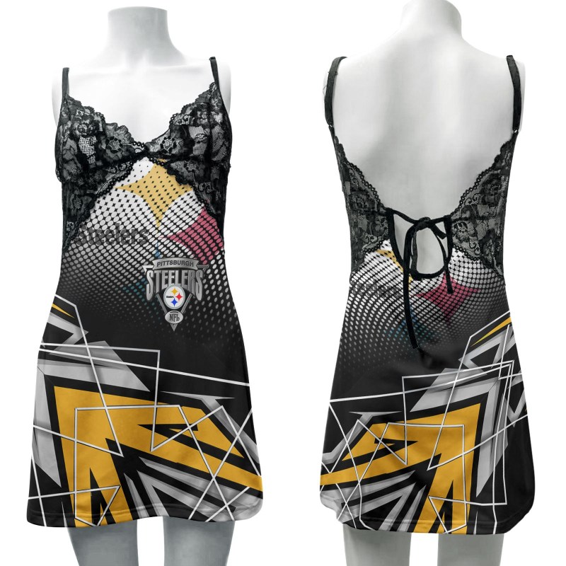 Pittsburgh Steelers Lace Back Strap Slip Dress Front