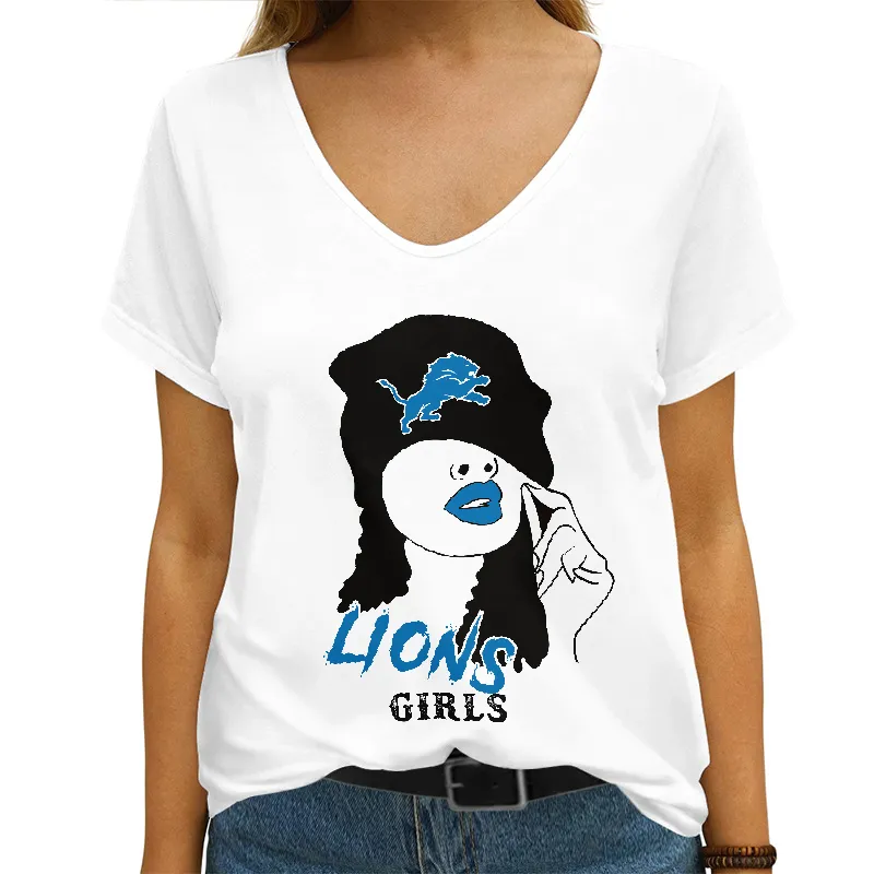 Detroit Lions V-neck Women T-shirt