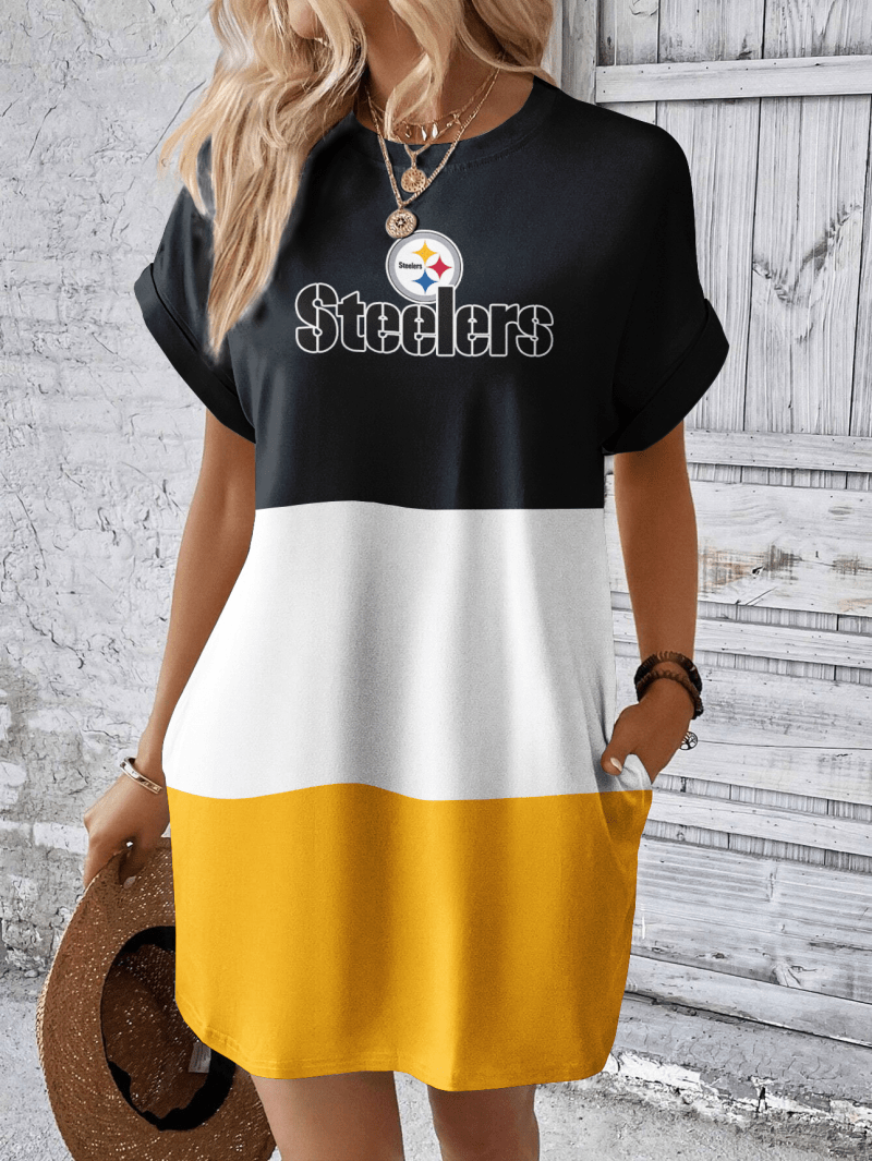 Pittsburgh Steelers Women Hidden Pocket Batwing Casual Dress