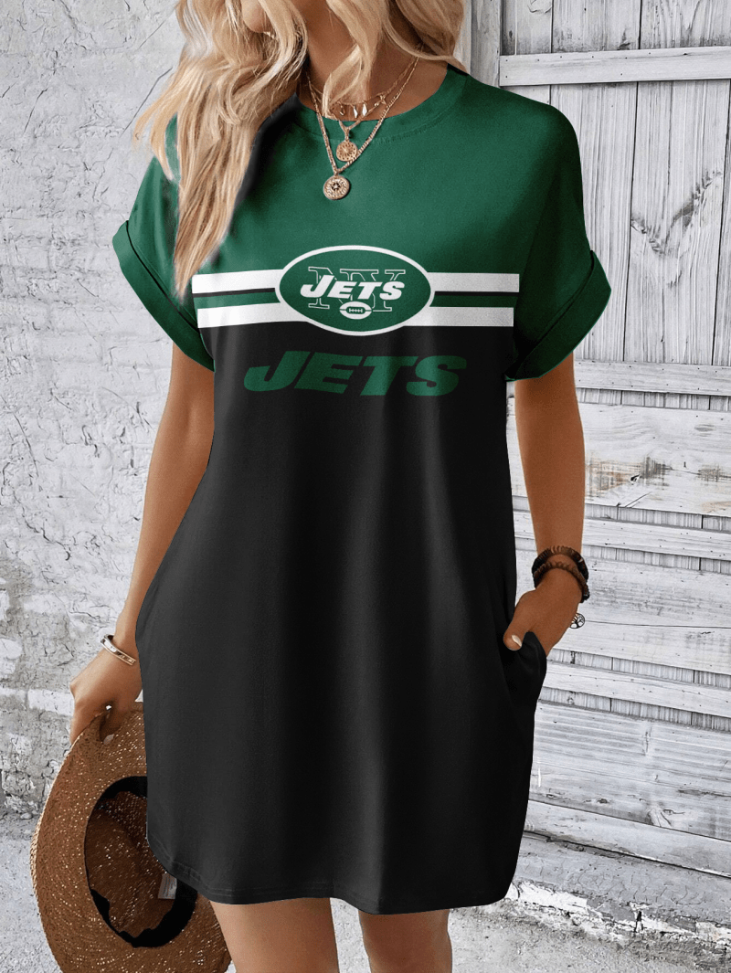 New York Jets Women Hidden Pocket Batwing Casual Dress
