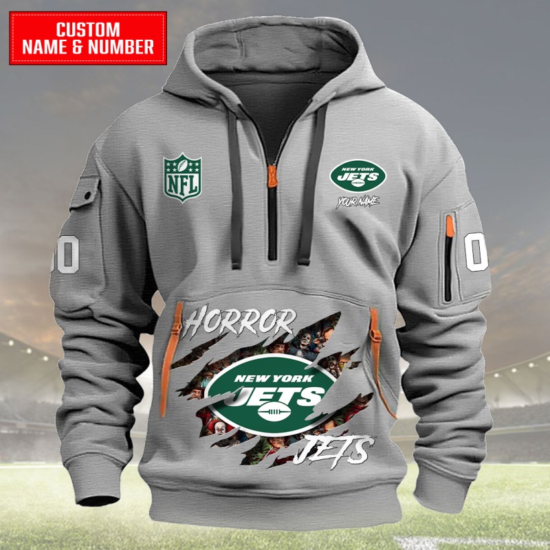 New York Jets Quarter Zip Hoodie Light Gray