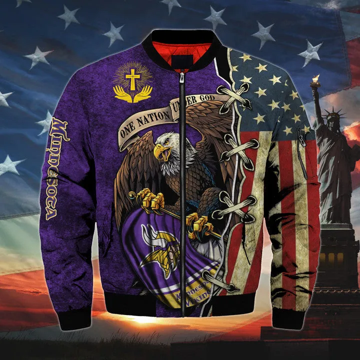 Men's One Nation Under God Minnesota Vikings Bomber Jacket