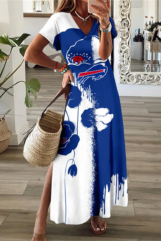 Buffalo Bills V-Neck Side Slit Long Dress