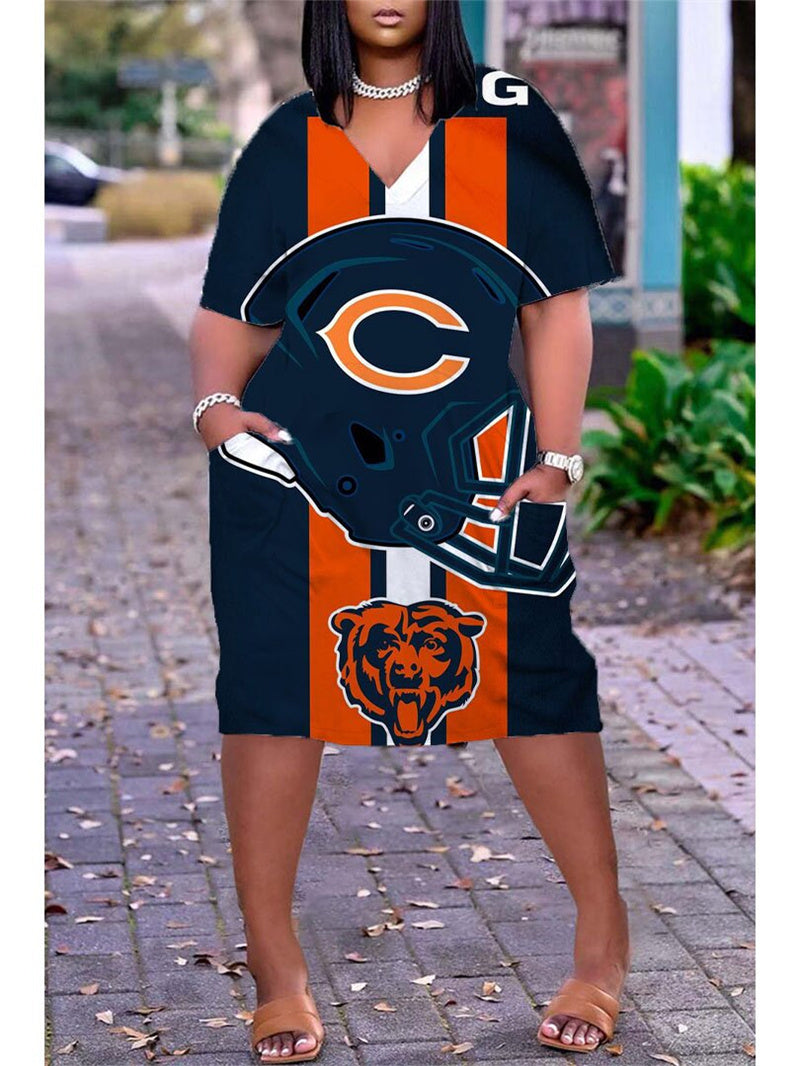 Chicago Bears V-neck Casual Pocket Dress