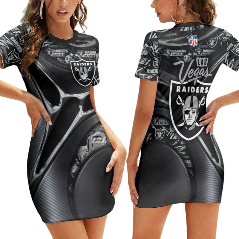Las Vegas Raiders Casual Short Sleeve Bodycon Mini Dress