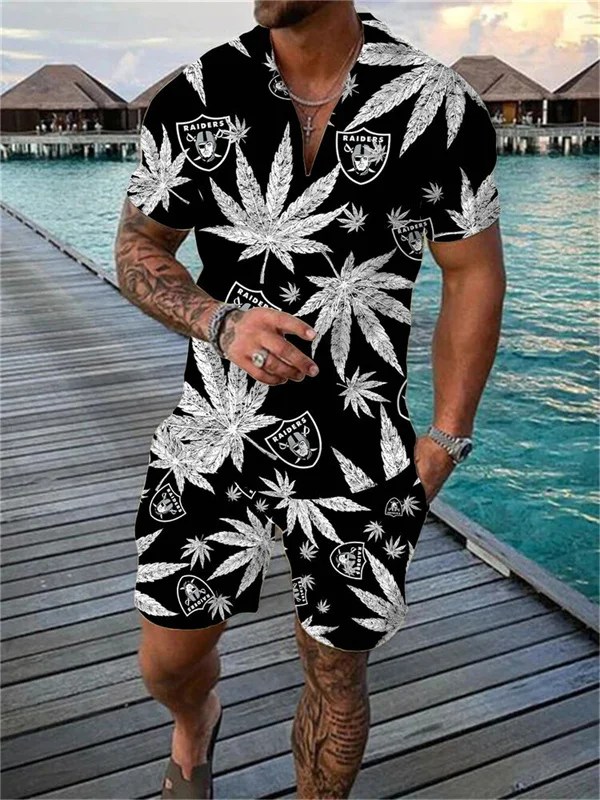 Las Vegas Raiders Zip Polo Shirt and Shorts