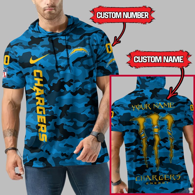 Los Angeles Chargers Camo Short Sleeve Hoodie Side View