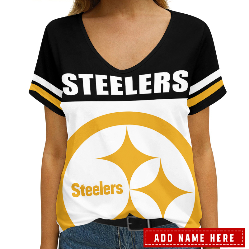Pittsburgh Steelers Personalized V-neck Women T-shirt