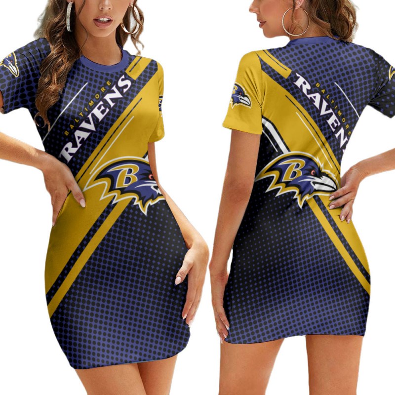Baltimore Ravens Casual Short Sleeve Bodycon Mini Dress