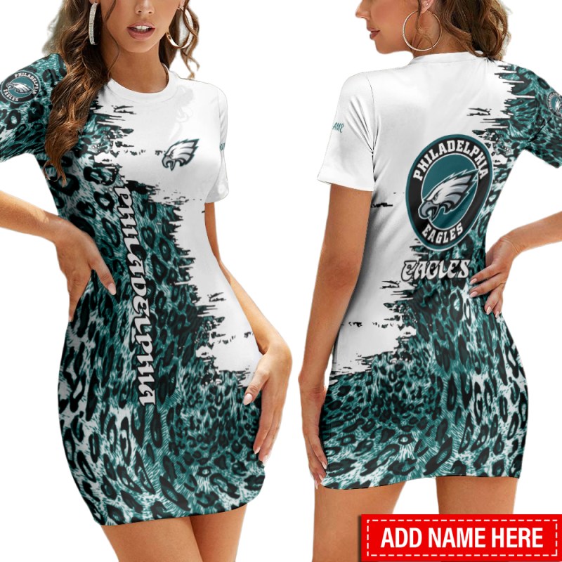 Philadelphia Eagles Personalized Short Sleeve Bodycon Mini Dress