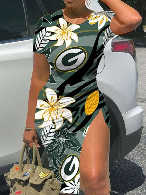 Green Bay Packers Slit Bodycon Dress