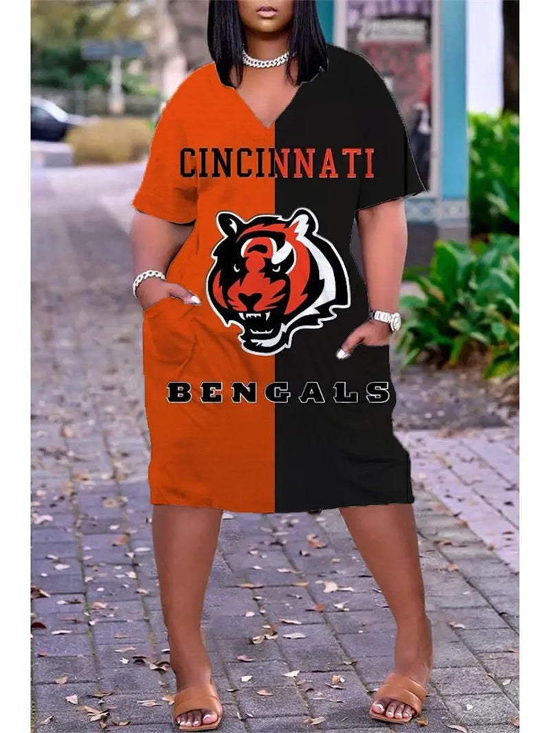 Cincinnati Bengals V-neck Casual Pocket Dress