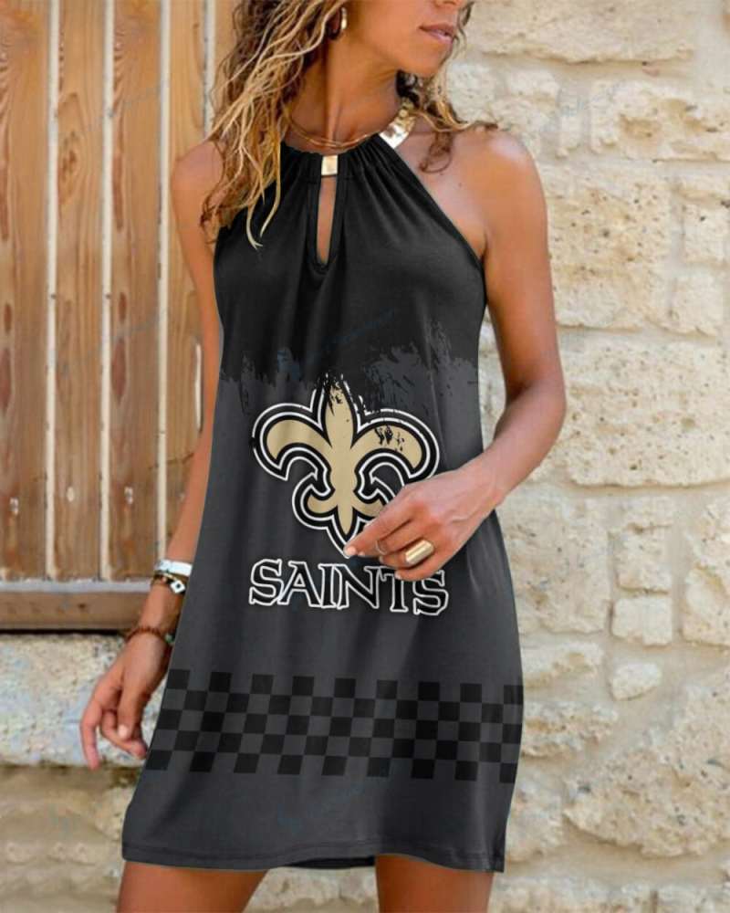 New Orleans Saints Summer Casual Metal Halter Neck Sleeveless Dress