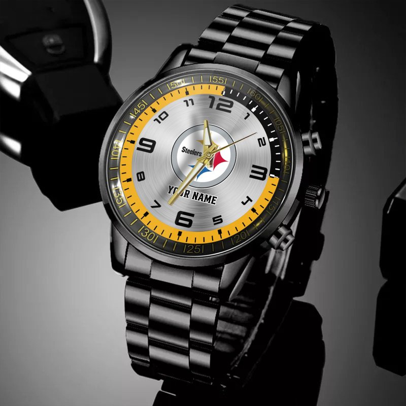 Pittsburgh Steelers NFL Personalized Black Hand Watch