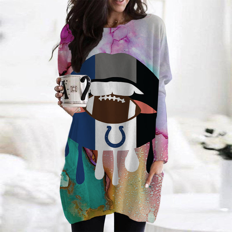 Indianapolis Colts Casual Long Sleeve Pocket Dress