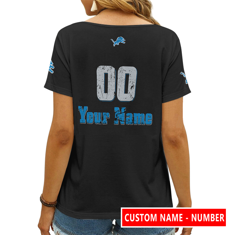 Detroit Lions Personalized V-neck T-shirt Close Up
