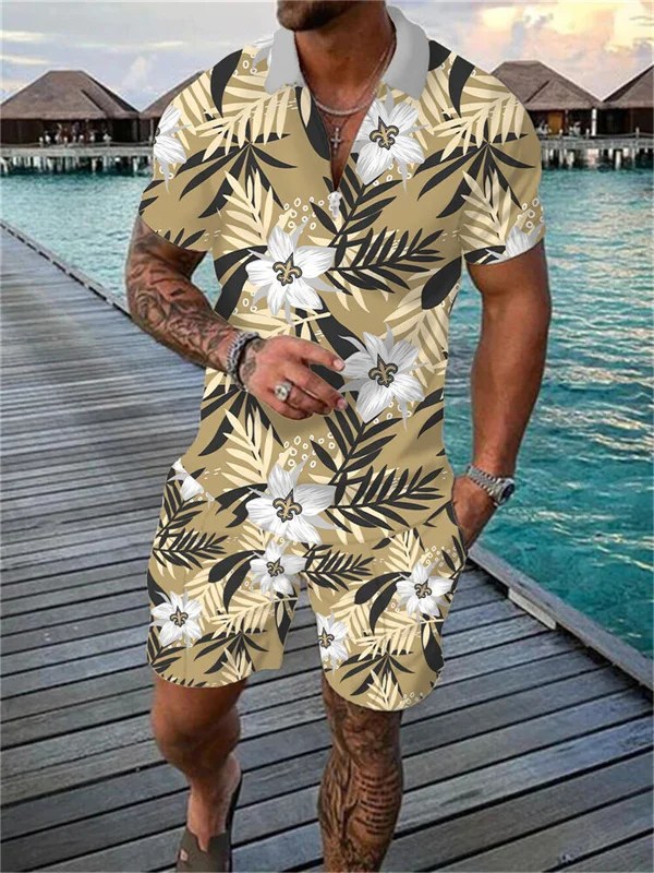 New Orleans Saints Zip Polo Shirt and Shorts