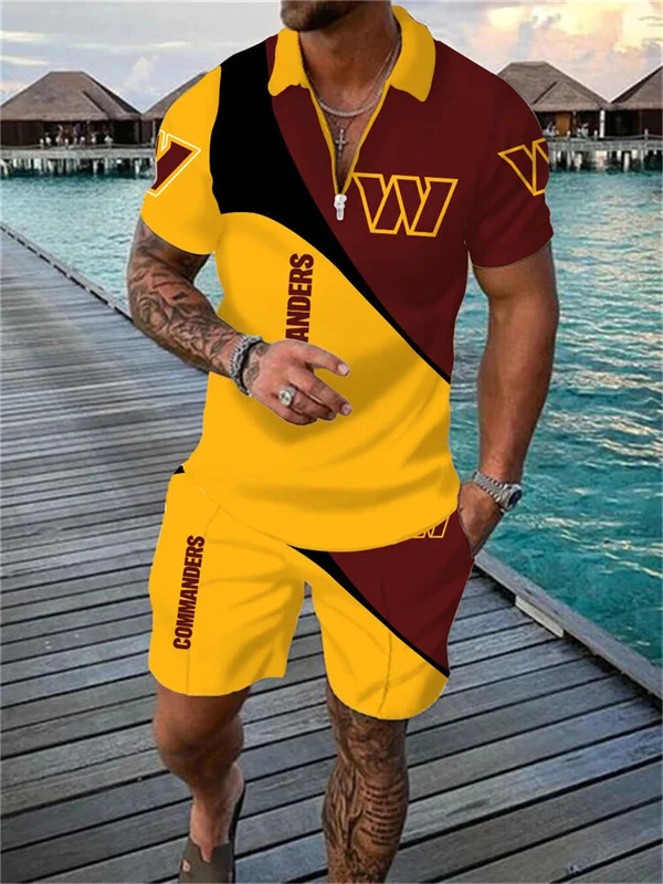 Washington Commanders Zip Polo Shirt And Shorts