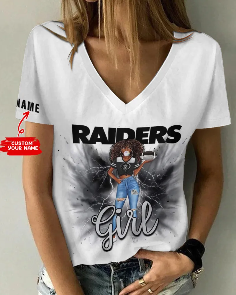 Las Vegas Raiders Personalized Summer V-neck Women T-shirt