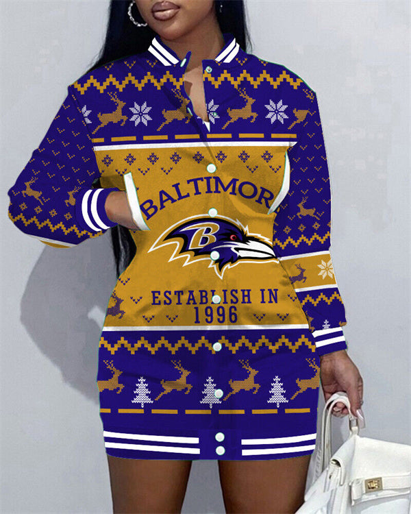 Baltimore Ravens Women Button Down Jacket Dress