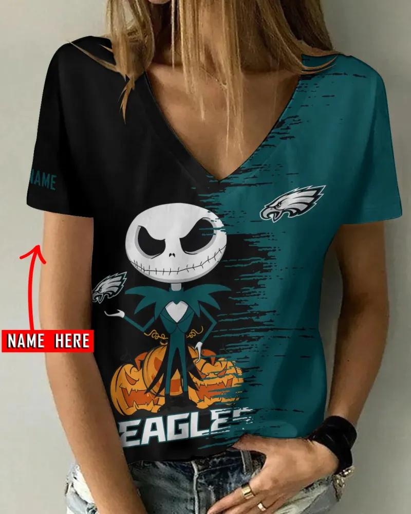 Philadelphia Eagles Personalized V-neck Women T-shirt