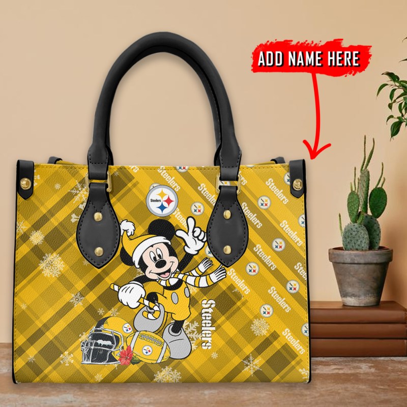 Pittsburgh Steelers Christmas Leather Hand Bag - Image 3