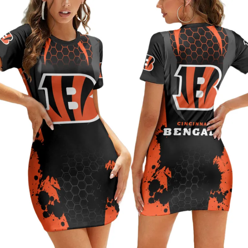 Cincinnati Bengals Casual Short Sleeve Bodycon Mini Dress